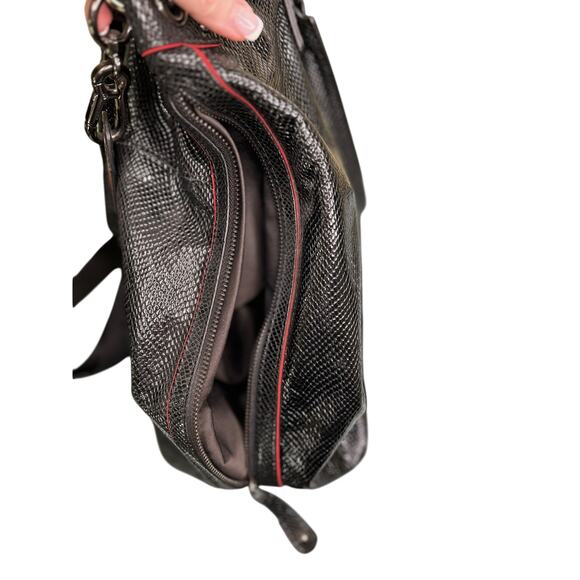 Barbarossa Black Shiny Snakeskin Hand Shoulder Bag Slouchy Large - Picture 6 of 10